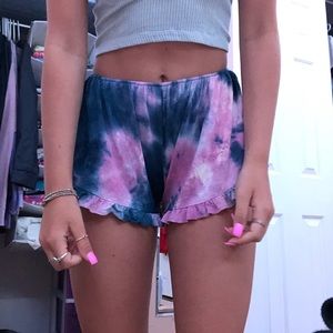 Pink and blue tie dye flowy shorts